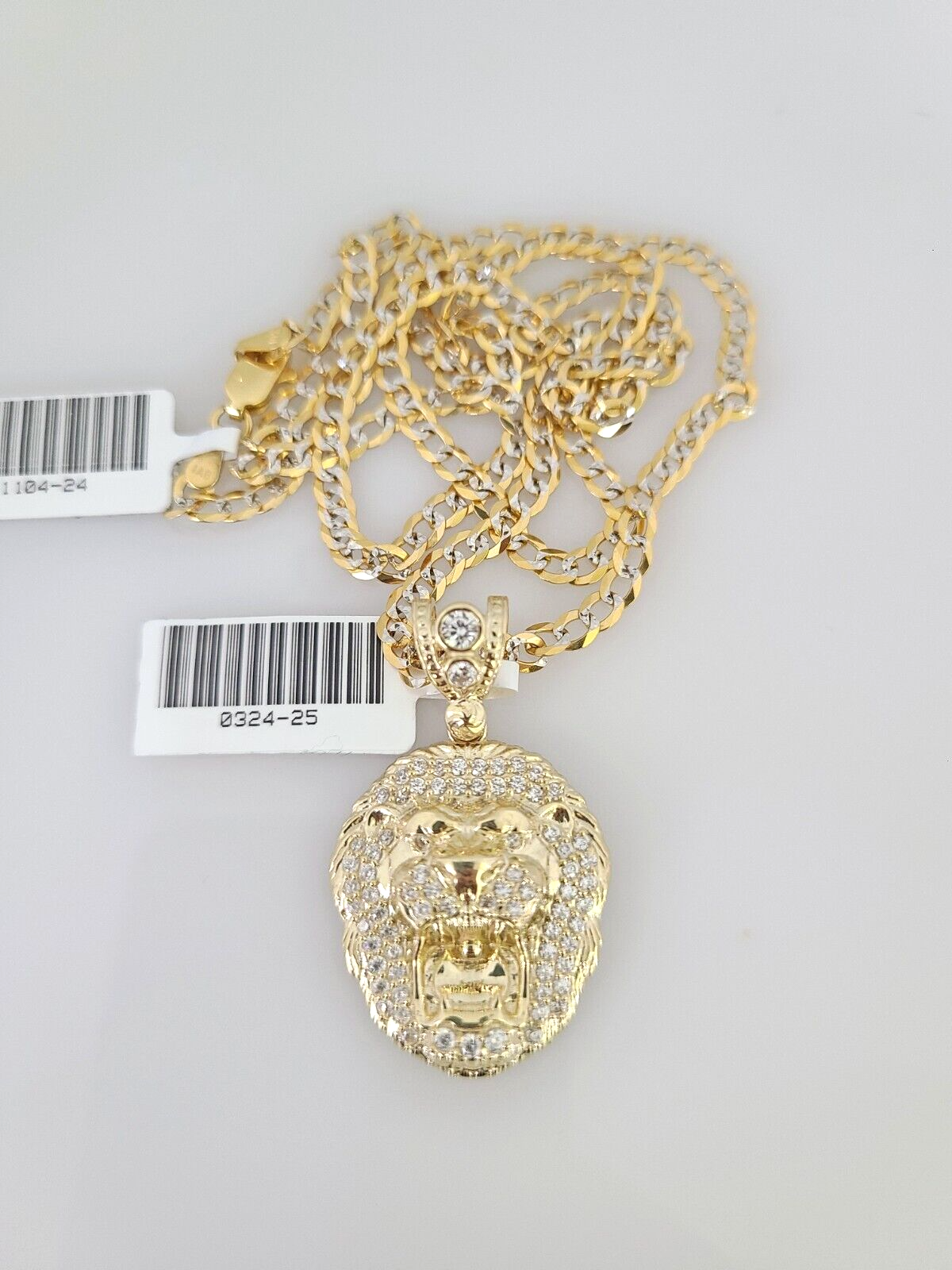 10k Gold Solid Cuban Curb Chain Roaring Lion Pendant Set 3mm 18"-26" Necklace