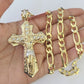 14k Solid Figaro Chain Jesus Cross Pendant Gold 7mm 20-30 inch SET Necklace