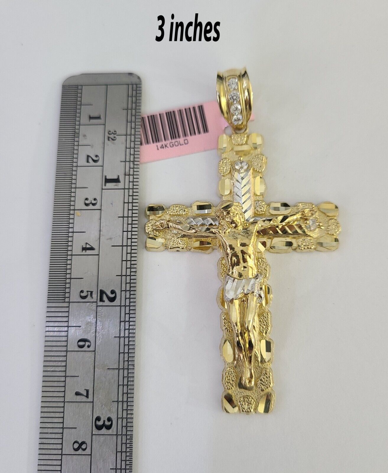 14k Jesus Cross Charm Pendant Yellow Gold Men Women 4" 3" 2" 1.5-2"