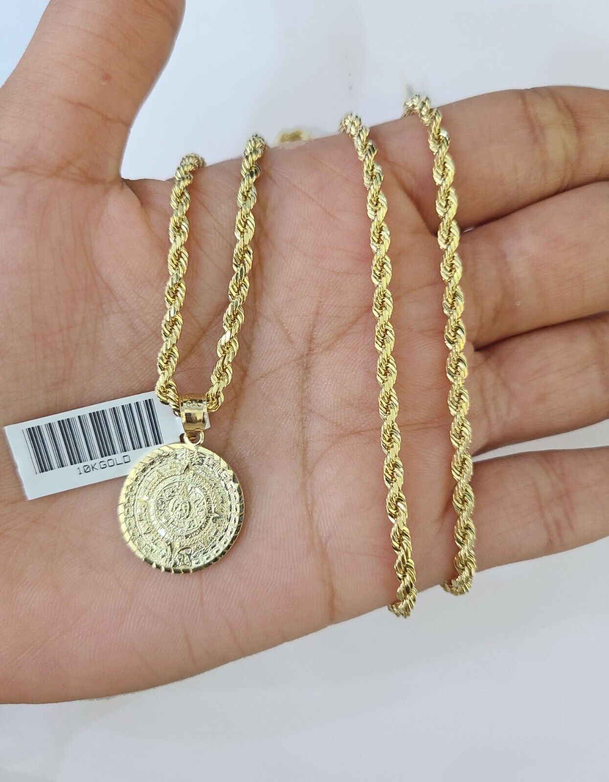 Real 10k 3mm Rope Chain Mayan Calendar Pendant 18" 20" 22" 24" 26" Gold Set