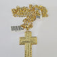 10k Gold Chain Last Supper Cross Charm Solid Cuban Curb 5mm 18"-28" Inch SET