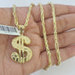 10k Milano Rope Chain Dollar Charm Necklace SET 3mm 18" 20" 22" 24"