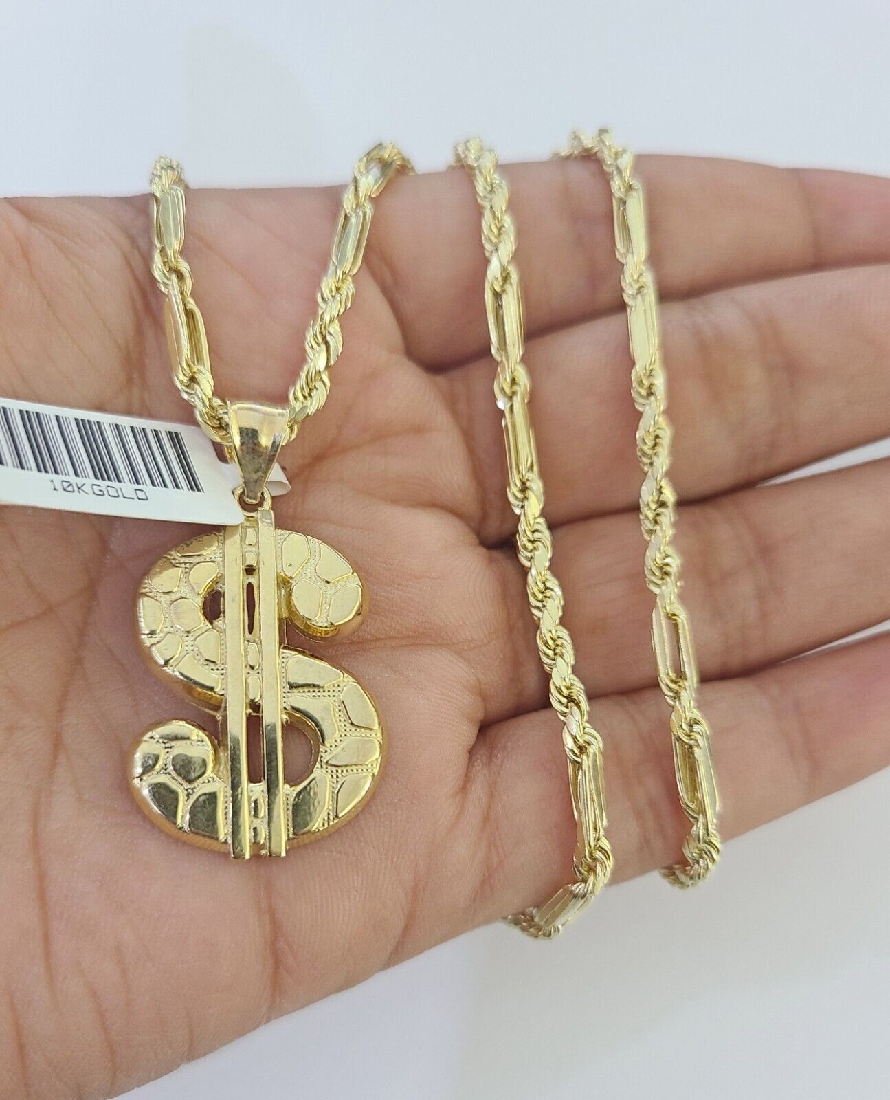 10k Milano Rope Chain Dollar Charm Necklace SET 3mm 18" 20" 22" 24"