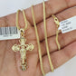 10K Franco Chain Jesus Cross Pendant Charm Necklace 16"-24" 2mm Gold SET Yellow