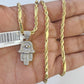 Real 10k Milano Rope Chain Diamond Hamsa Charm Necklace SET 3mm 18" 20" 22" 24"