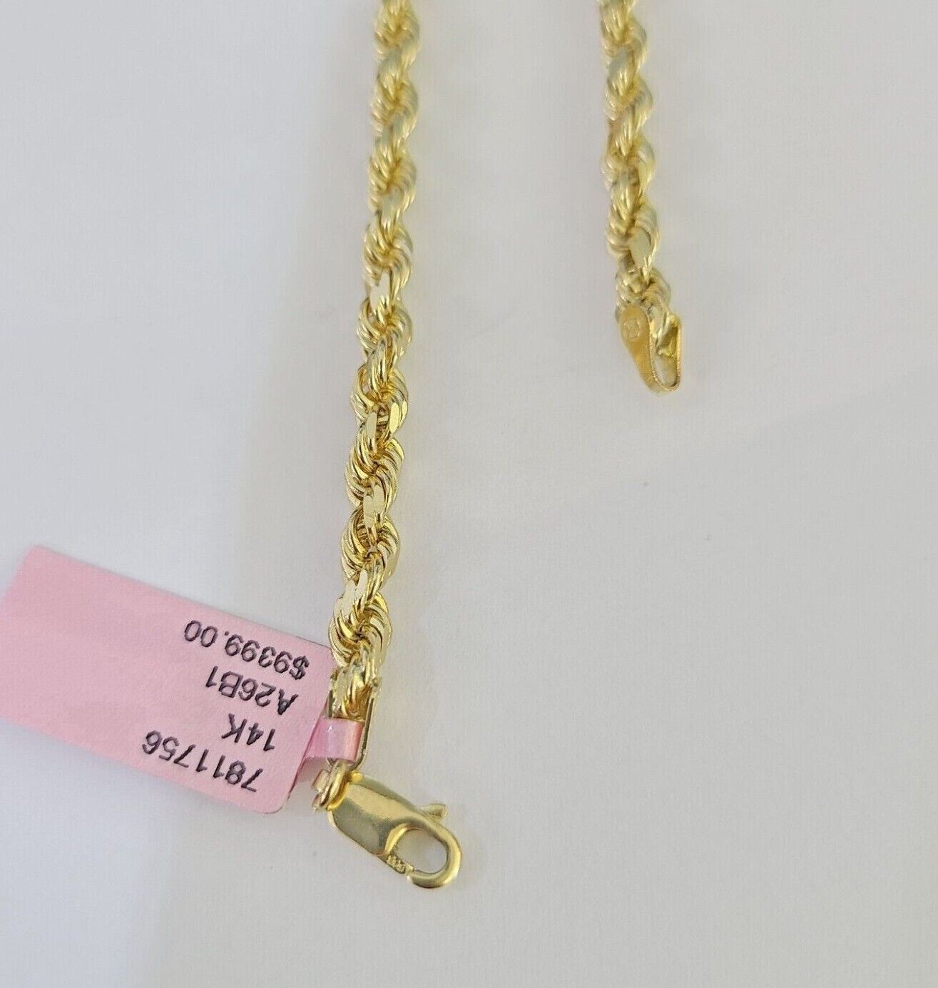 14k Real Solid Rope Chain Yellow Gold 4mm 18"-26" Inch Men Women Genuine