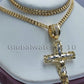 Real 10k Yellow Gold Jesus Cross Charm Pendant 18" Miami Cuban Link Chain SET