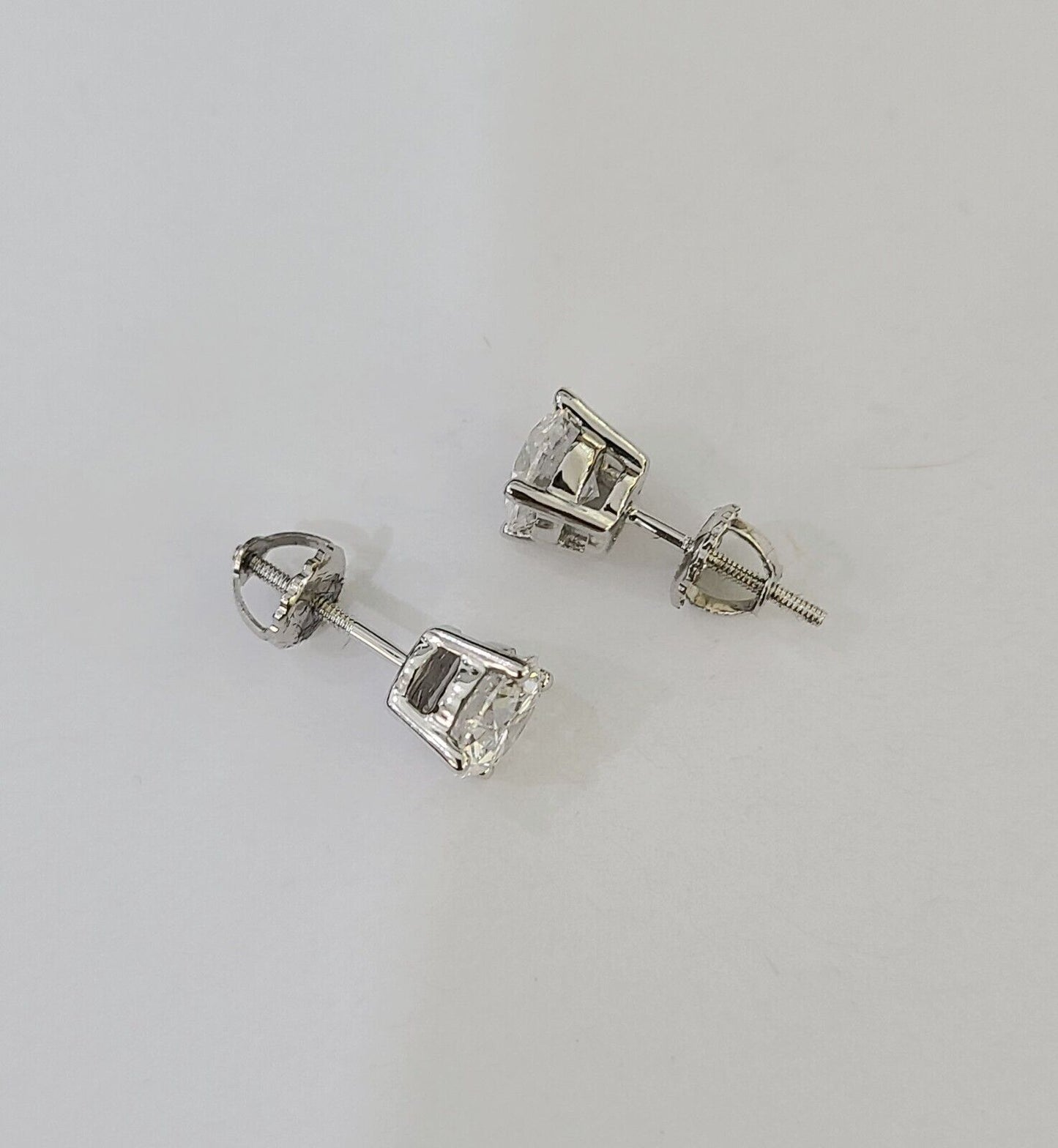 14k White gold Round Earrings Diamond screw-back Lab Created Women Men Studs