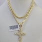 10k Milano Rope Chain Jesus Cross Charm Necklace SET 3mm 18" 20" 22" 24"