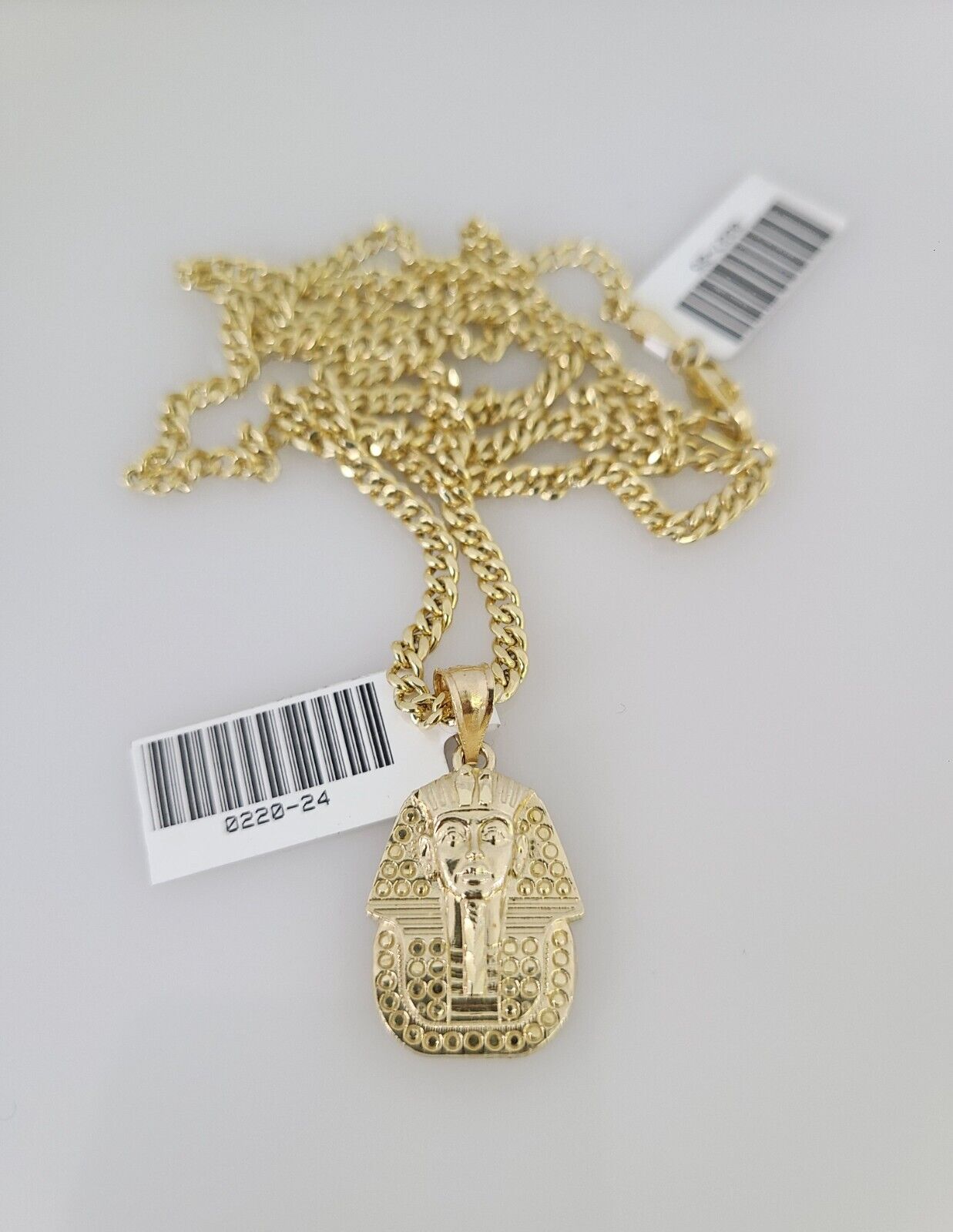 10k Gold Miami Cuban Chain Pharaoh Charm Pendant 3mm 18-28in Necklace Set