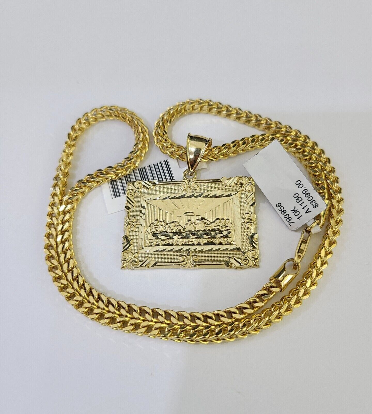 10K Gold Franco Chain Last Supper Charm Length 18-26 inches 3mm REAL Yellow