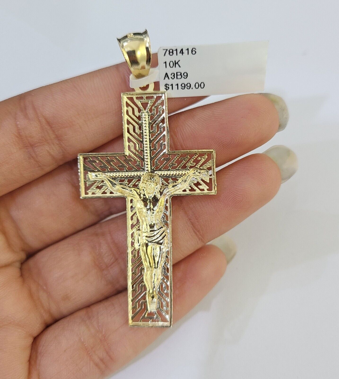 10k Gold Byzantine Necklace Jesus Cross Charm 18-26 inches 3mm SET Chain