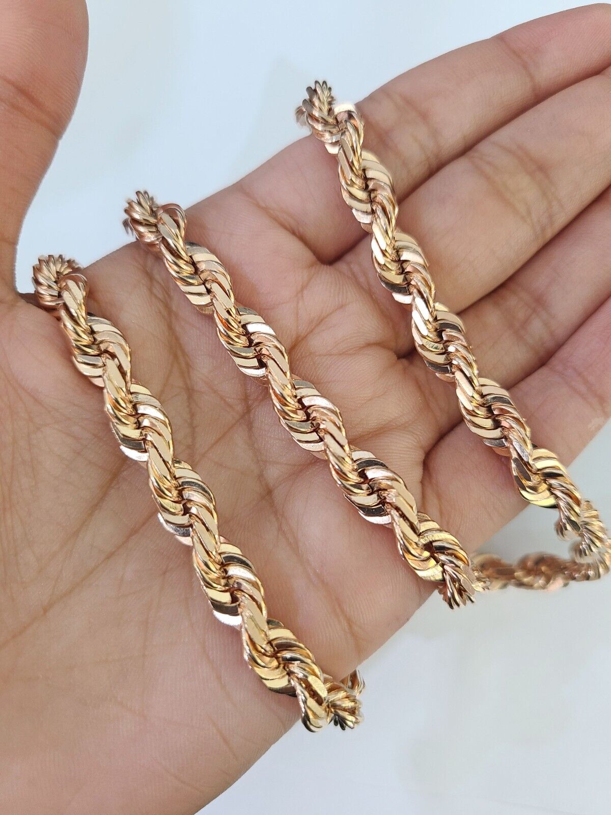 10k Solid Rose Gold Rope Chain Necklace 24" Inches 7mm Diamond Cut