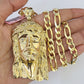 14k Figaro Solid Chain Jesus Head Charm Pendant Gold 7mm 20-30 inch SET Necklace