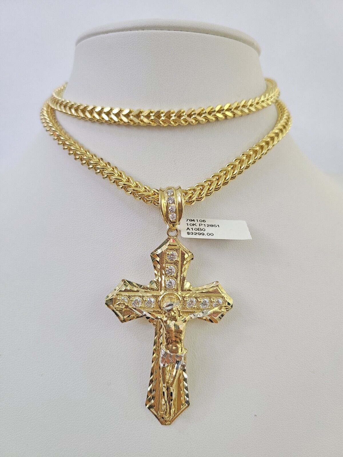 10K Franco Chain Jesus Cross Pendant Charm Necklace 20"-26" 5mm Gold Yellow SET