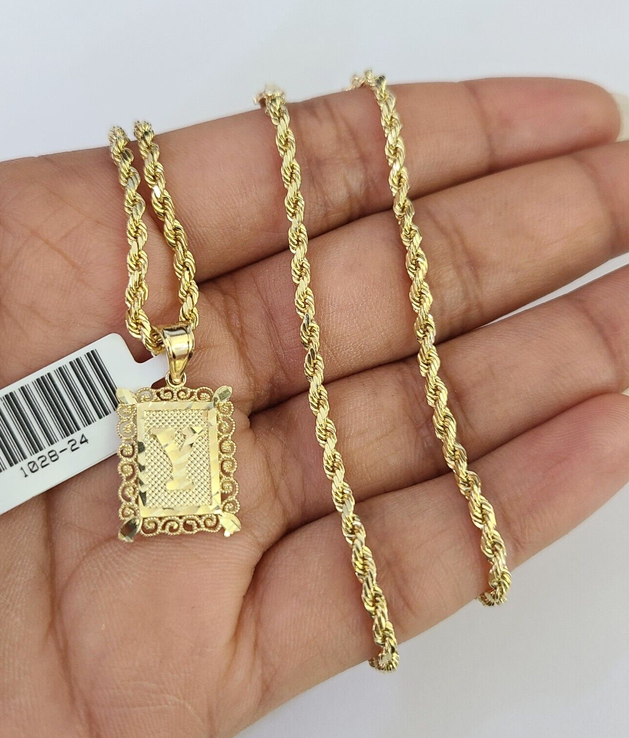 10k Gold Initial Y Charm Rope Chain 16"-26" 2.5mm SET Necklace Alphabet Pendant