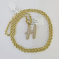 10k 3mm Rope Solid Chain H Diamond Pendant Alphabet 18"-28" Gold Charm Necklace