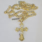 SET Solid 10k Gold Cuban Link Curb Chain Jesus Cross Pendant Two-tone 6mm 20"-30"Necklace