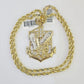 10k Solid Rope Chain Eagle Anchor Charm Set 4mm 18"-30" Necklace Gold Pendant