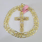 14k Solid Figaro Chain Jesus Cross Pendant Gold 7mm 20-30 inch SET Necklace