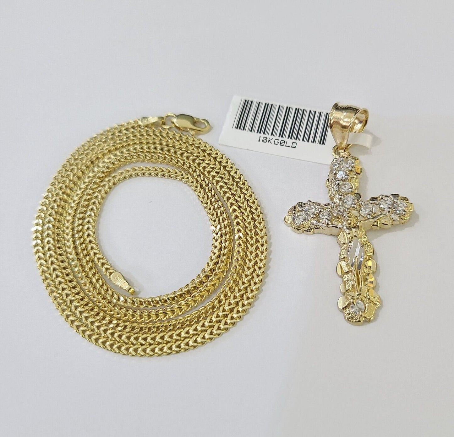 Gold 10K Franco Chain 3mm Length 18" 20" 22" 24" 26" 28" 30" & Cross Charm