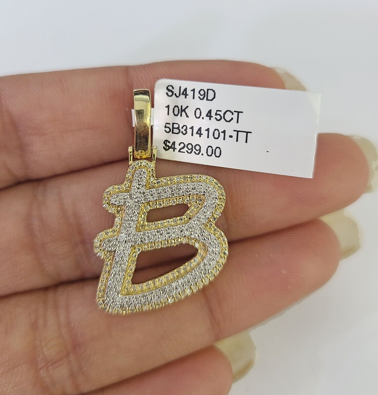 10k Yellow Gold Diamond B Charm Pendant Initial Alphabet Letter Real Genuine