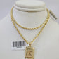 10k Gold Initial K Charm Rope Chain 16"-26" 2.5mm SET Necklace Alphabet Pendant