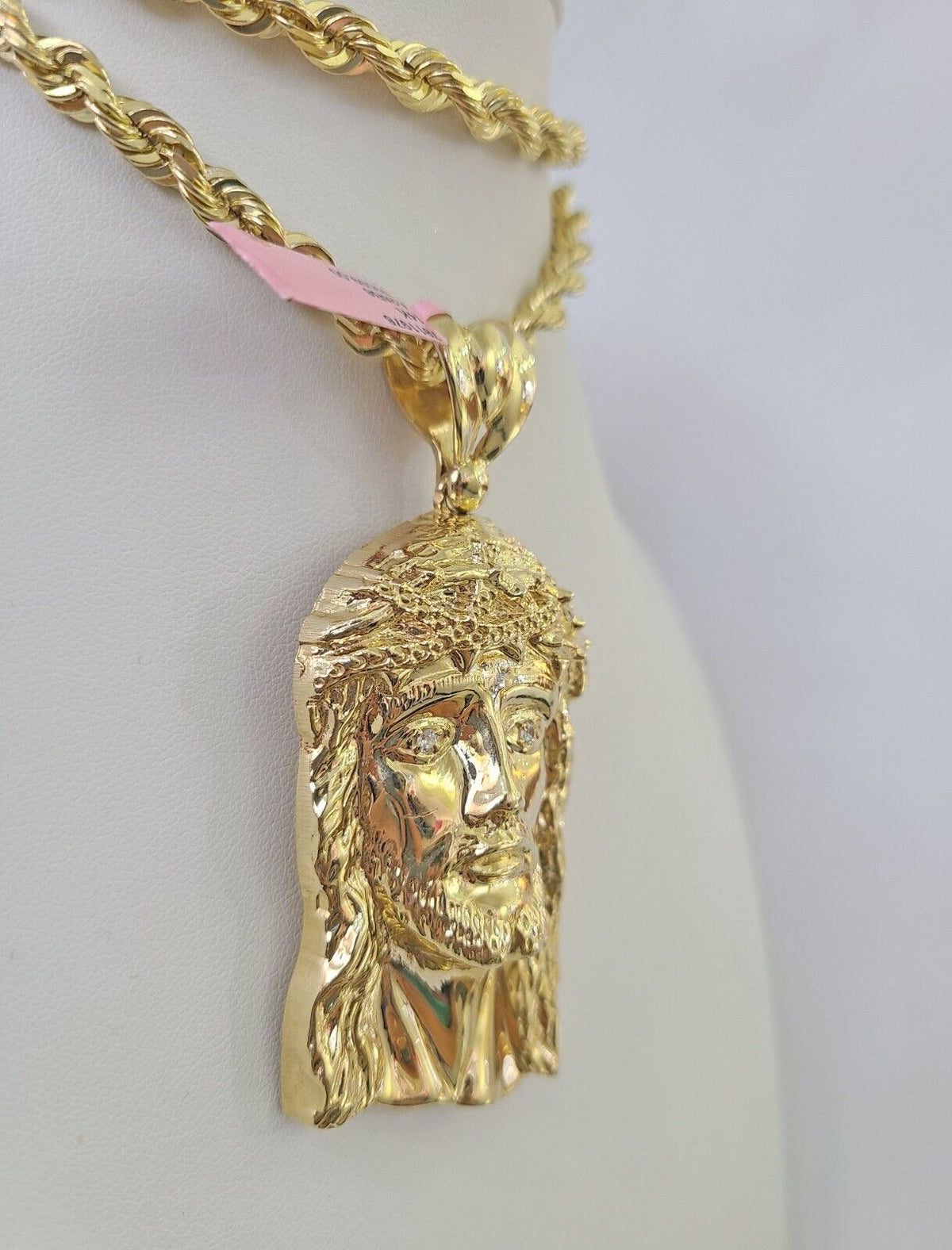 Jesus Rope Silver Chain Real 14k Solid Rope Chain Jesus Head Charm Set 6mm 18