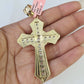 14k Solid Cuban Curb Link Chain Jesus Cross Charm Pendant 8mm 22inch YellowGold