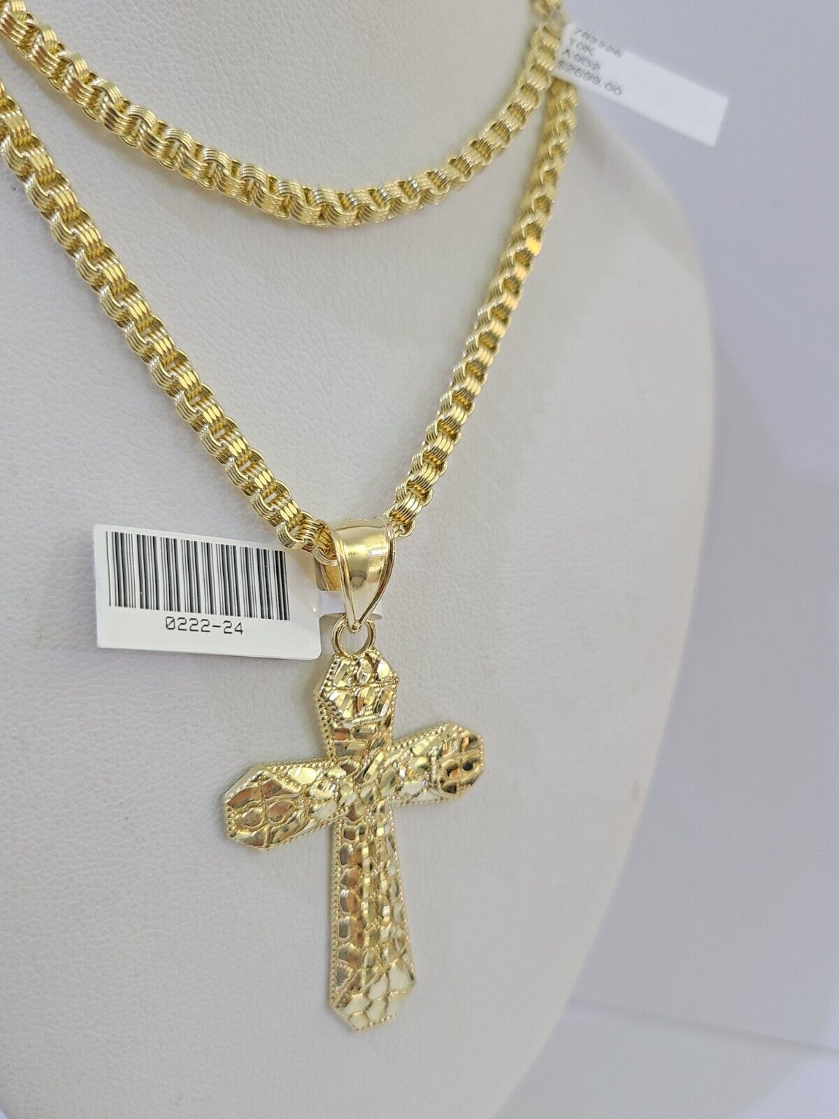 10k Gold Byzantine Necklace Jesus Cross Charm 18-26 inches 3mm SET Chain