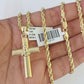 10k Solid Rope Chain 3mm Jesus Cross Pendant Charm Necklace SET 18-28 in