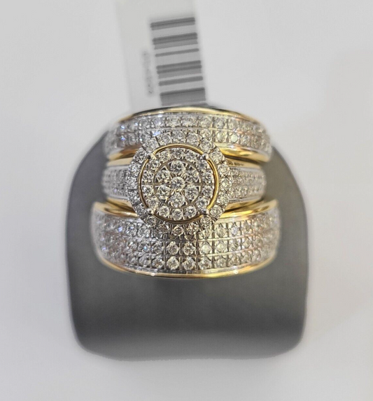 REAL 14k Diamond Ring Yellow Gold Ladies Men Trio SET Wedding Engagement Genuine