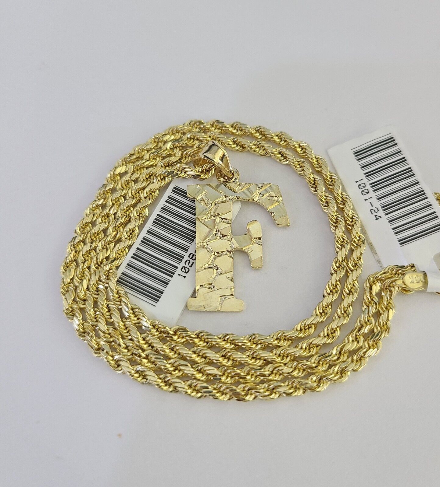 10k Gold Initial F Charm Rope Chain 16"-26" 2.5mm SET Necklace Alphabet Pendant