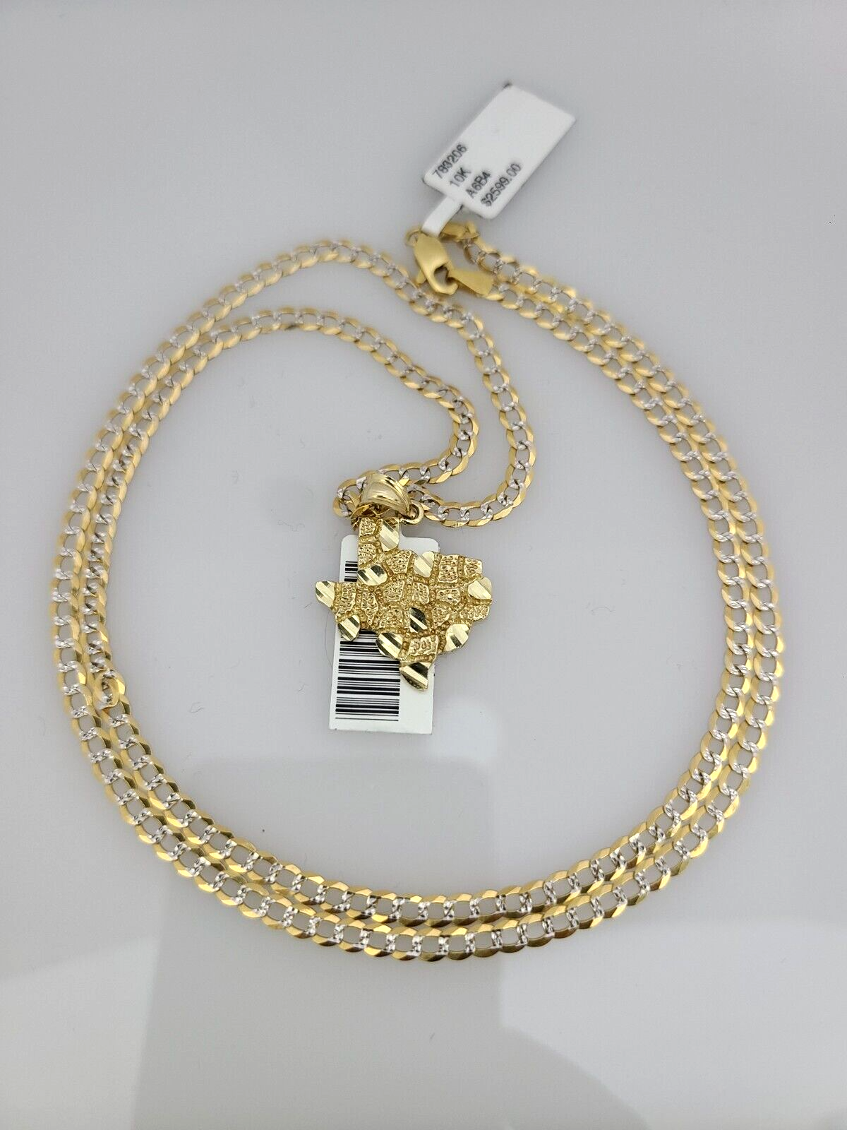 10k Gold Solid Cuban Curb Chain Necklace Texas Map Pendant Set 3mm 18"-26"