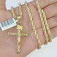 Real 10k Gold Rope Chain Cross Charm Pendent SET 4mm 26 Inch 4mm Necklace Men's