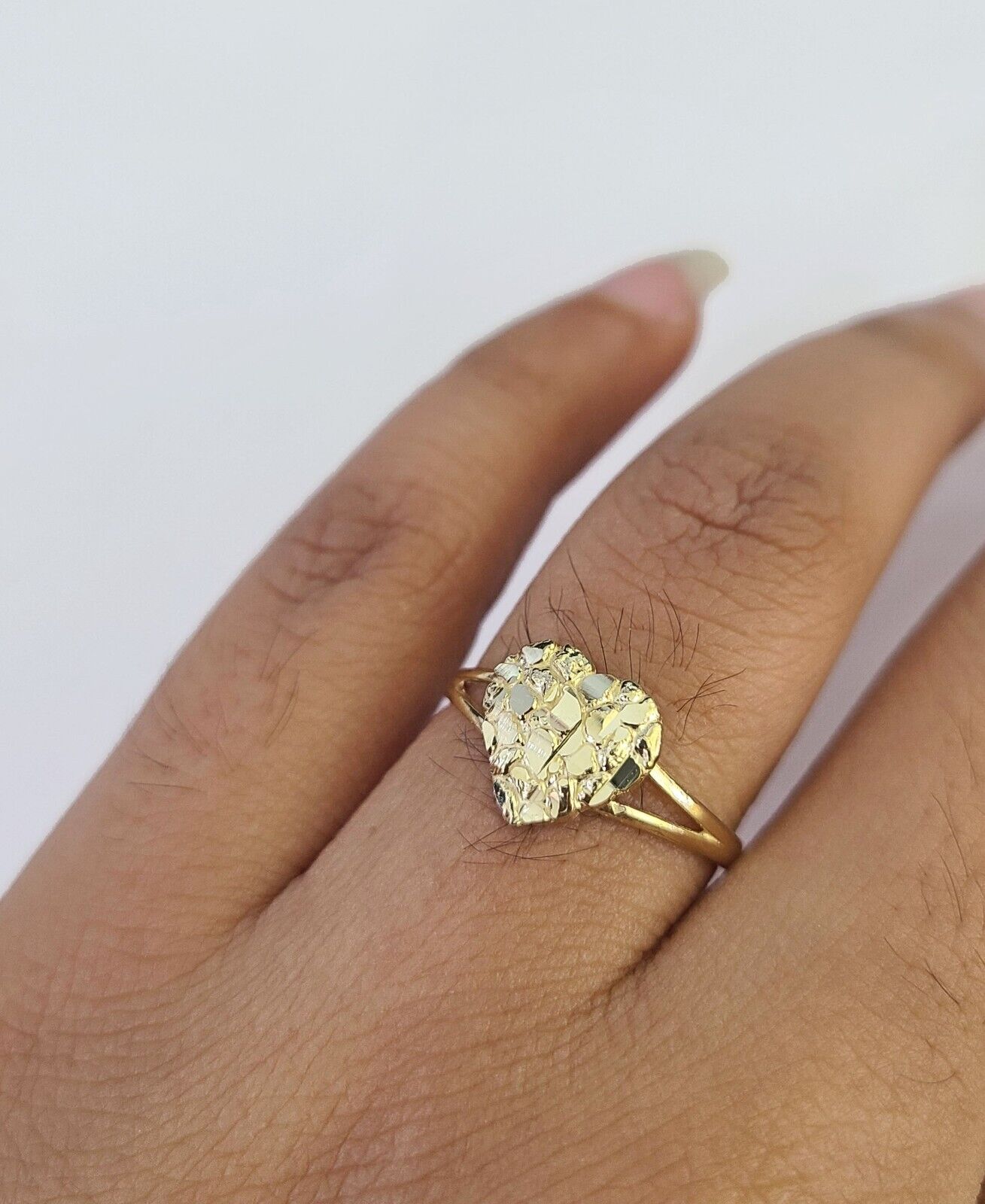 Real 10k Nugget Heart Ring Band Wedding Engagement Women Yellow Gold