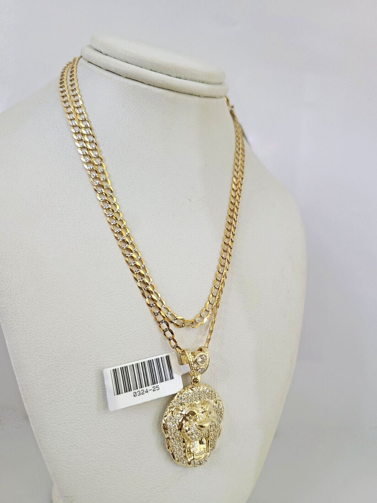 10k Gold Solid Cuban Curb Chain Roaring Lion Pendant Set 3mm 18"-26" Necklace