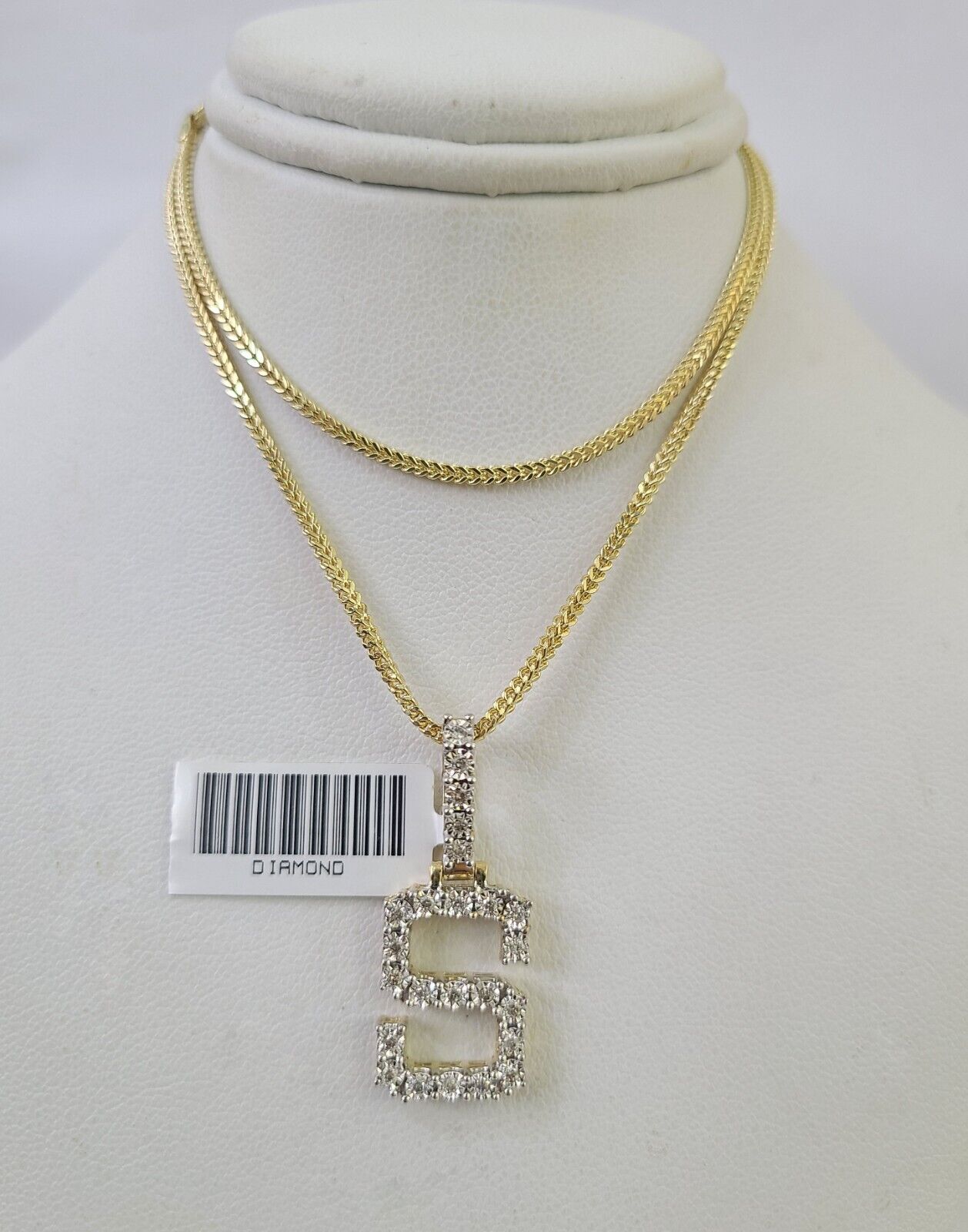 10K Franco Chain Diamond S Pendant Initial Charm Letter Necklace 18"-24" 1.5mm