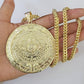 10K Franco Chain Mayan Calendar Pendant Charm Necklace 20"-26" 5mm Gold SET