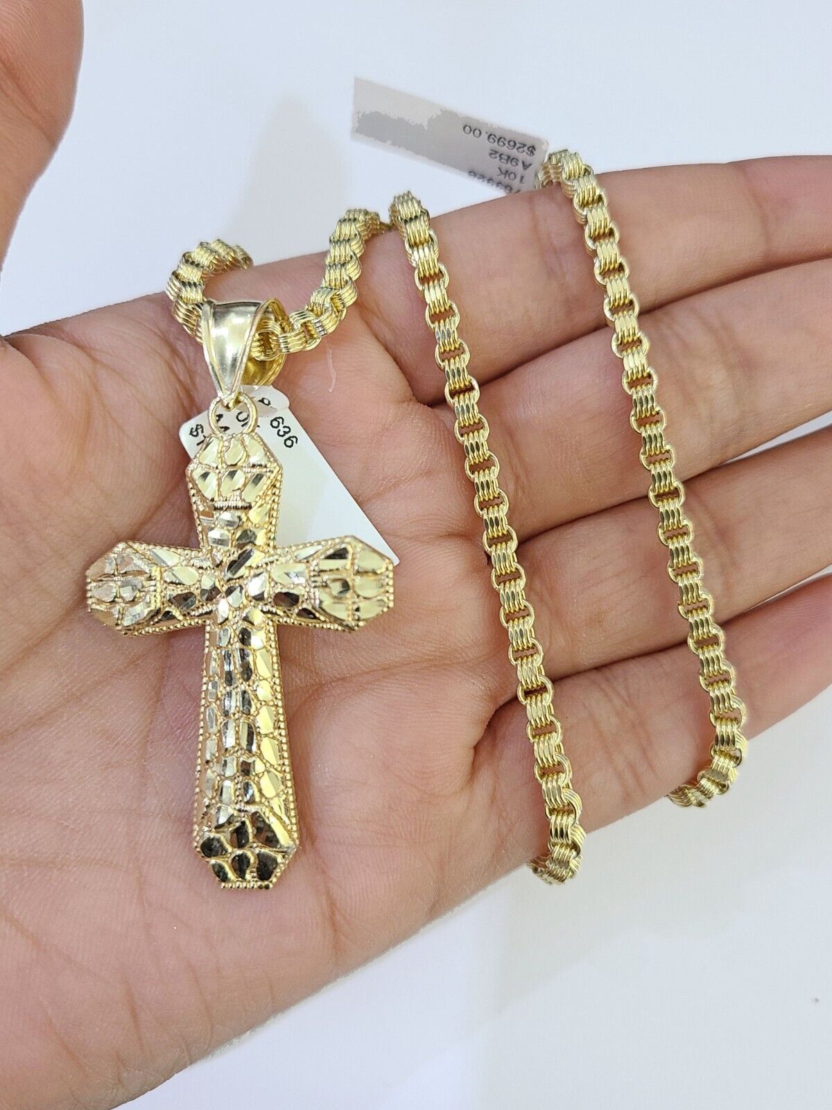 10k Gold Byzantine Necklace Jesus Cross Charm 18-26 inches 3mm SET Chain