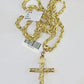 Real 10k Gold Rope Chain Cross Charm Pendent SET 4mm 26 Inch 4mm Necklace Men's