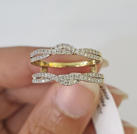 Real 14k Diamond Ladies Ring Yellow Gold Enhancer Guard Wrap Engagement Wedding