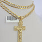 Real 10k Gold Cross Pendant Solid Cuban Curb Link Chain 6mm 20"-30" SET Necklace Two-tone