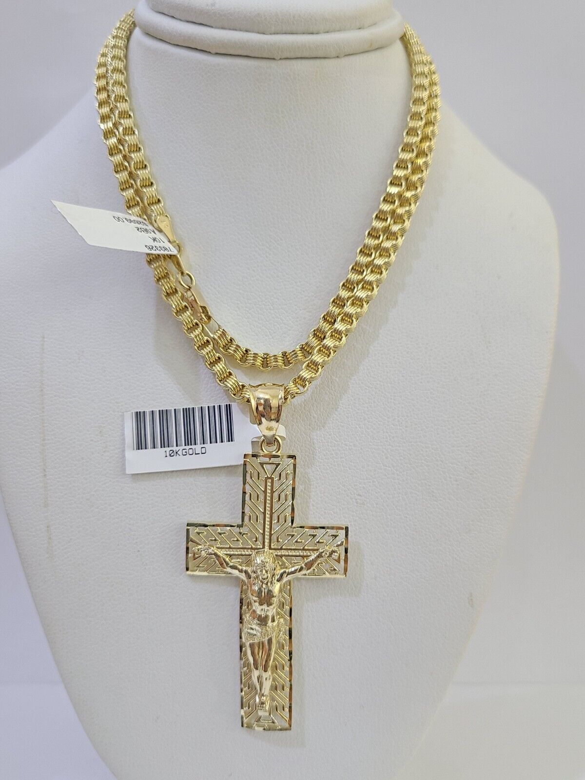 10k Gold Byzantine Necklace Jesus Cross Charm 18-26 inches 3mm SET Chain