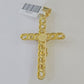 10k Gold Byzantine Box Necklace Jesus Cross Charm 18"-26" SET Yellow Real