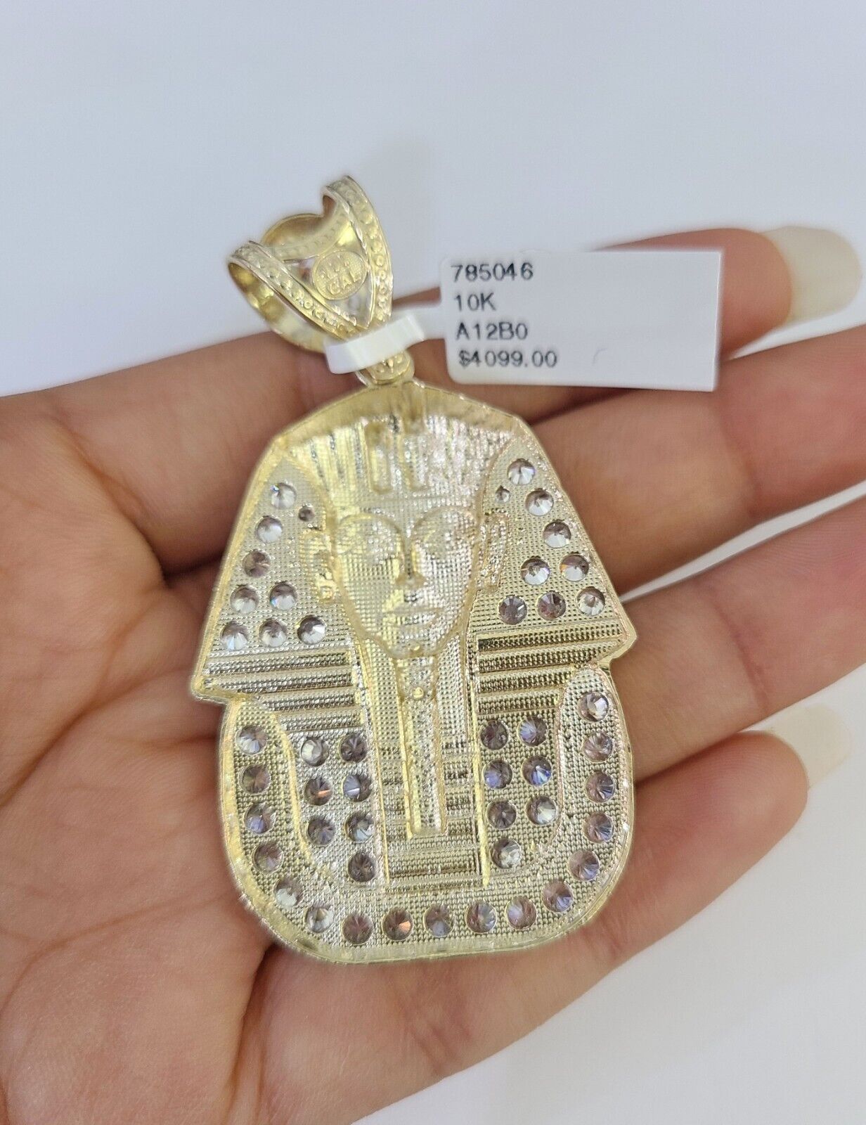 10k Egyptian Pharaoh Head Charm Pendant Yellow Gold 2.5" Inch Men Women Real