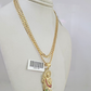 10k Gold Solid Cuban Curb Chain Saint Jude Pendant Set 3mm 18"-26" Necklace
