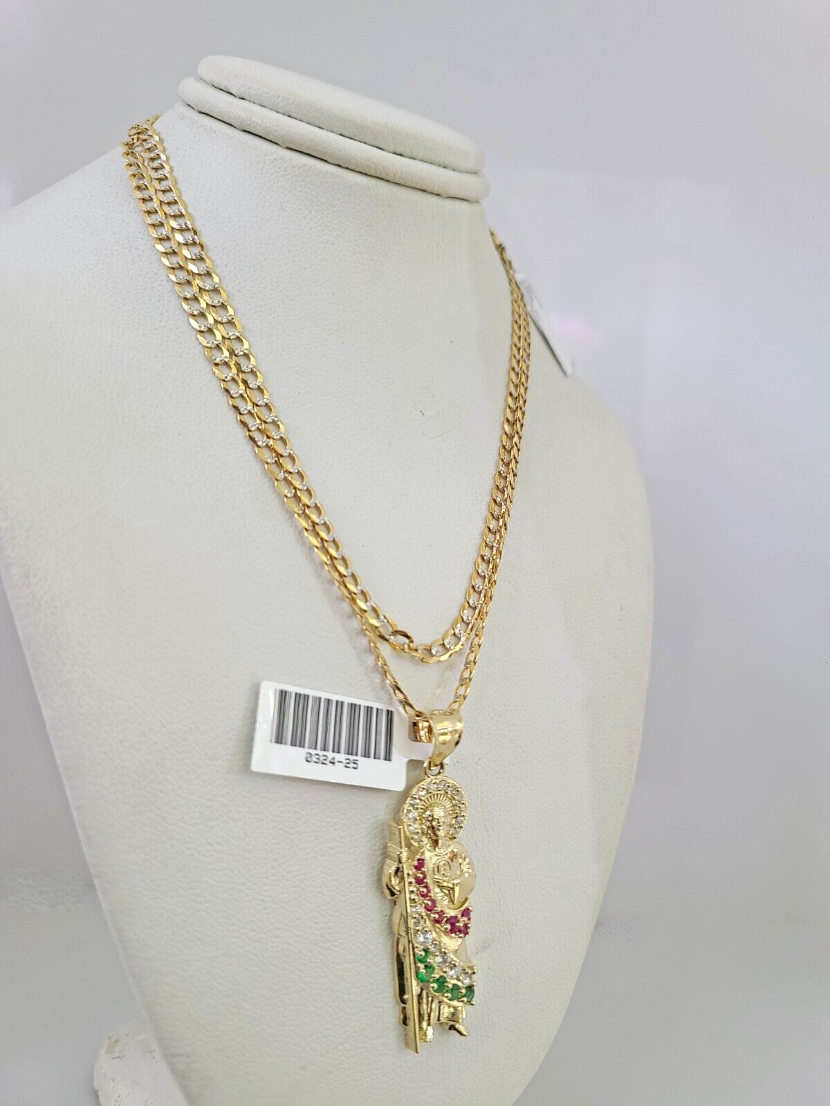 10k Gold Solid Cuban Curb Chain Saint Jude Pendant Set 3mm 18"-26" Necklace