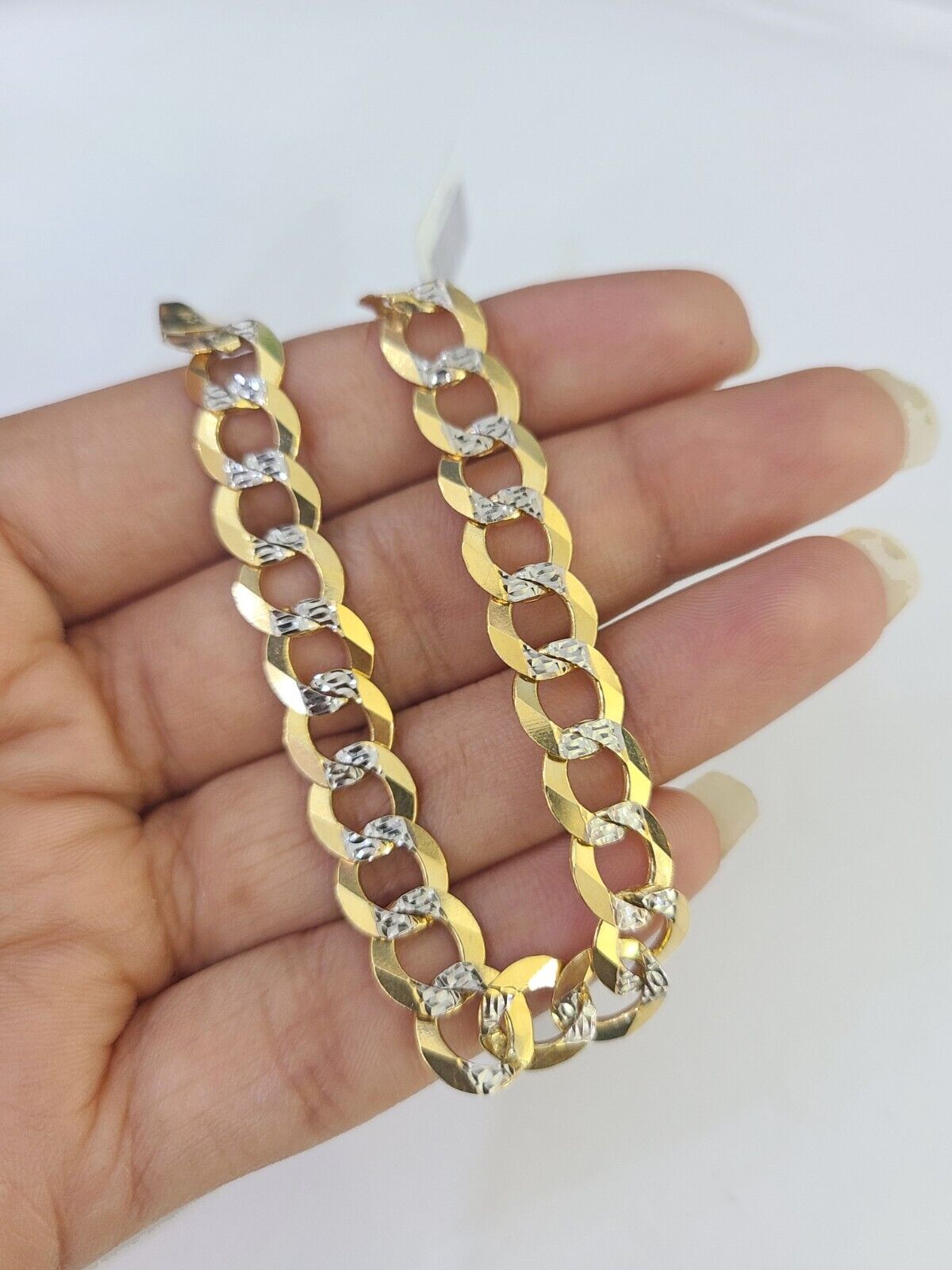 Real 10K Cuban Curb Link Bracelet Yellow Gold Diamond Cut 8mm 7" Inch