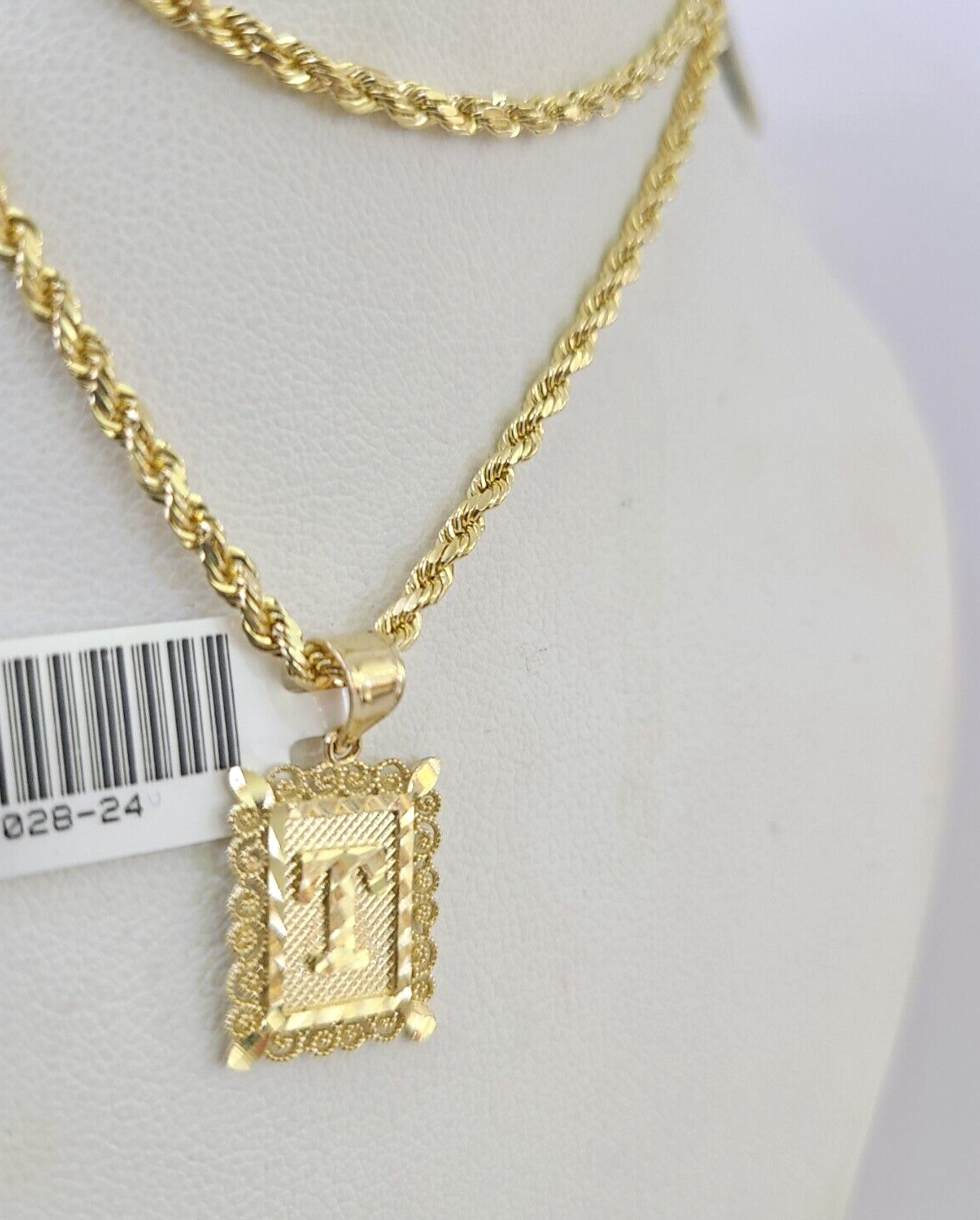 10k Gold Initial T Charm Rope Chain 16"-26" 2.5mm SET Necklace Alphabet Pendant